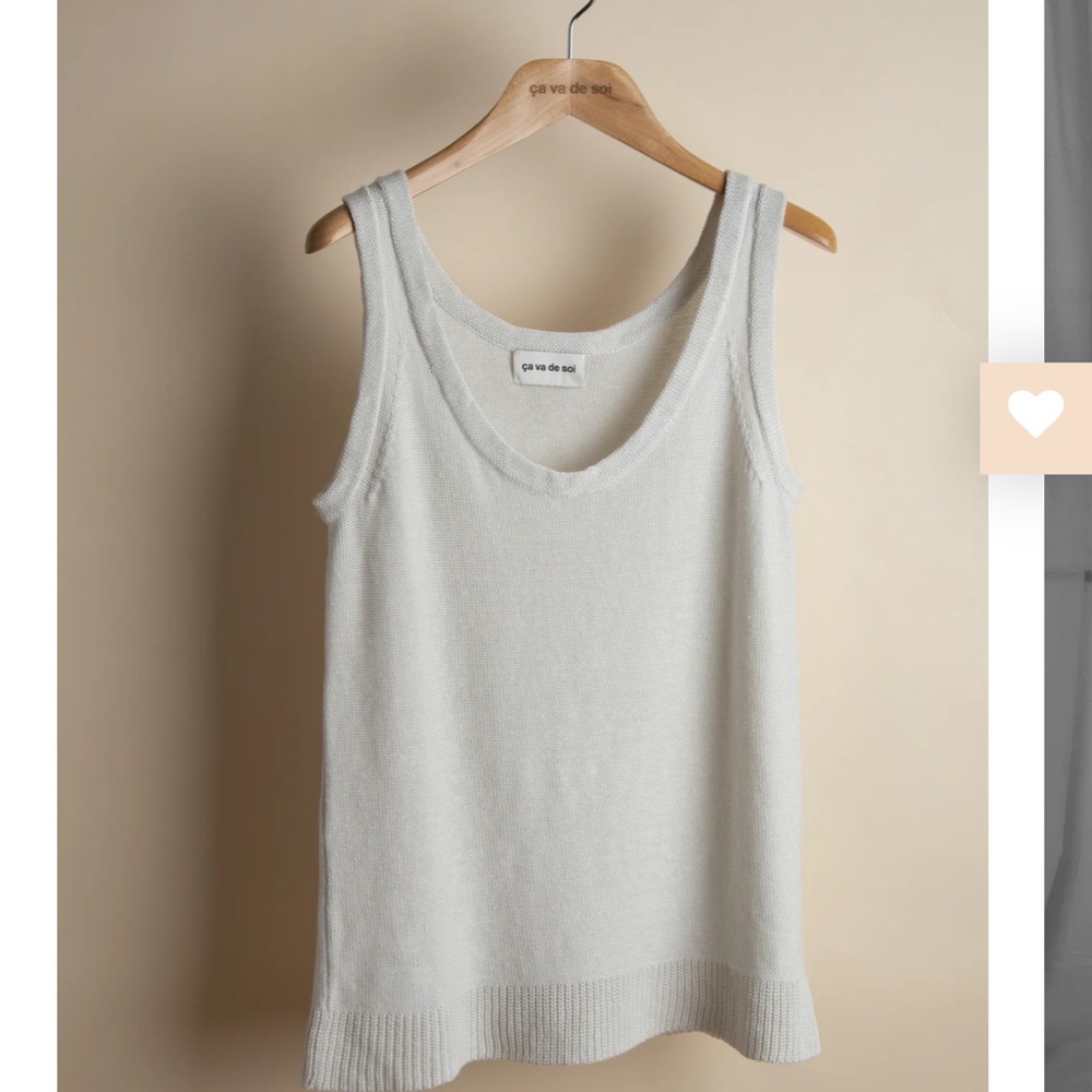 White Ca Va de Soi Linen/Cotton Knit Tank Top